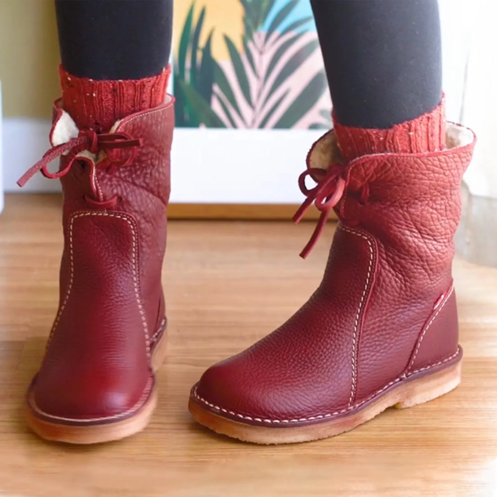 Waterproof Leather Polar Boots With Wool Lining